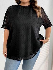 SHEIN CURVE+ 大码夏季休闲波点短袖衬衫/2026/新年 - 黑色 - 查看 9