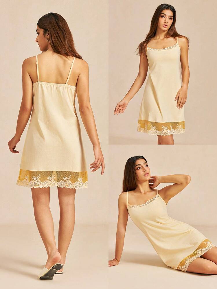 Lace Trim Neck Camisole Nightdress
