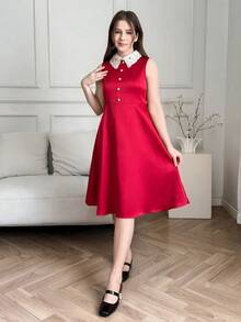 SHEIN Elegant Satin Collar Flower Decor Cloak Shawl With Metal Buckle, Suitable For Formal Occasions, Parties, Banquets - Teen Girls,Kids - Red and White - View 8