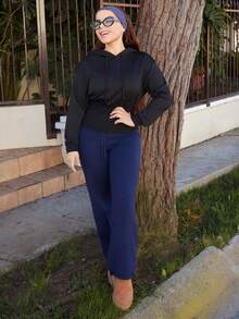 Lupita Cardoza Women's Brown Hooded Cinched Waist Long Sleeve Sweatshirt, Autumn/Winter - Black - View 1