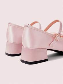 CUCCOO DOLLMOD 女士浅粉色缎面方头蝴蝶结圆头高跟鞋，职场百搭，可爱甜美气质 - 香檳色 - 查看 3