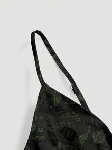 ROMWE Goth Mörk gotisk mystisk skelett, orm, blommig, fjärilsträdgård vårklänning med sexig spaghettiband för kvinnor - Svart - Visa 3