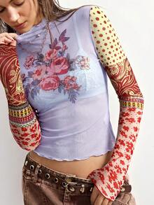 Bohemela Áo dài tay xuyên thấu họa tiết hoa gợi cảm, thời trang dành cho nữ - Nhiều màu - Xem 1