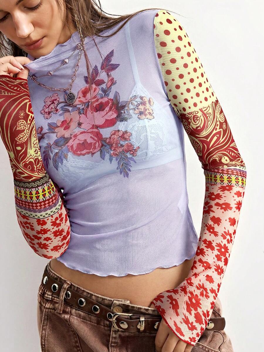 Bohemela Áo dài tay xuyên thấu họa tiết hoa gợi cảm, thời trang dành cho nữ - Nhiều màu - Xem 1