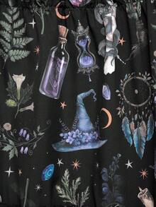 ROMWE Spring/Summerflower Gothic Magical Potion & Butterfly Crystal Print 2 Pieces Set: Camisole + Skirt For Women - Black - View 4