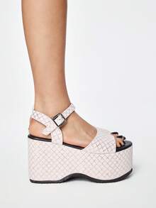 ROMWE Goth 女士黑色高跟凉鞋，露趾水晶装饰礼服鞋，Y2K甜美/朋克摇滚/哥特风格，适合外出、度假、万圣节等场合 - 淺粉色 - 查看 4