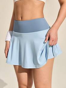 Exploreva Women's Casual Patchwork Color Block Pocket Skorts, Versatile For Daily Wear And Outdoor Activities - Blue - View 1