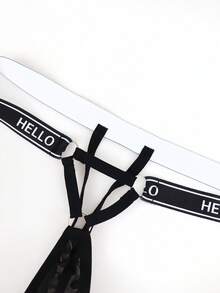 1pc Fashionable Lace-Trim Sexy Underwear For Men, Black, Mid-Waist - Black - View 4