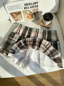 Comfortcana Chân váy xếp ly kẻ caro thường ngày cỡ lớn dành cho nữ, màu hồng, mùa thu/đông - Nhiều màu - Xem 4