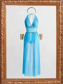 Women's Costume (Jumpsuit, Skirt, 2pcs Gloves, Headpiece) - Blue - View 2