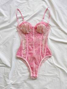 Soleia 豹纹蕾丝边紧身胸衣连体衣，性感露背细肩带修身连体衣，适合度假、约会、情人节、下午茶等场合 - 彩色 - 查看 5