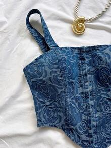 Soleia 女士彩色梭织印花前扣不对称下摆短款背心，适合所有季节，可作内衣或外衣穿着 - 彩色 - 查看 6