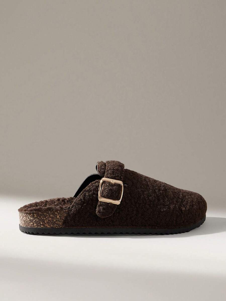 Solecia 女士搭扣设计休闲仿毛皮圣诞节拖鞋 - 咖啡 - 查看 1