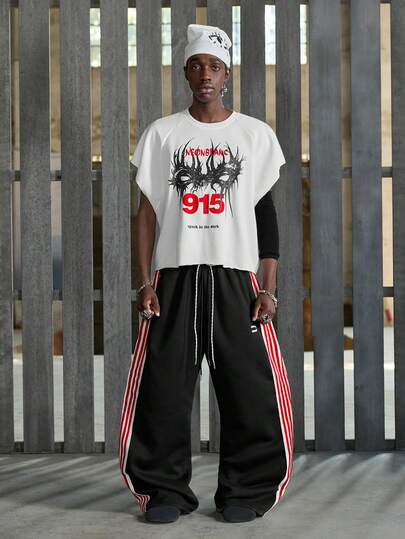 NEON BLANC 男士休闲宽松插肩短袖白色T恤，前后印花，标准尺码