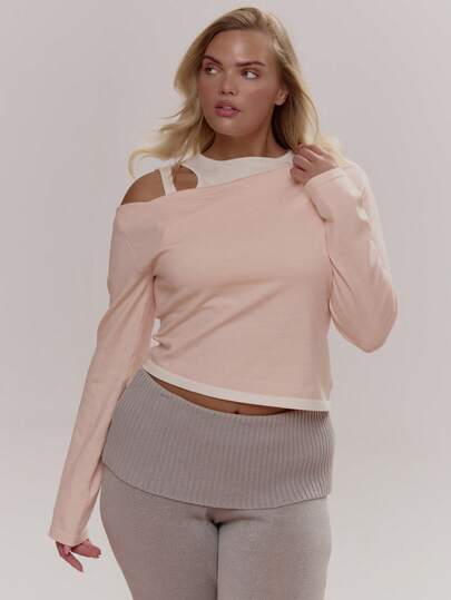 MUSERA Cut Out Layer Long Sleeve Top Cute Cosy Spring Everyday Sugar Swizzle