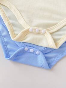 Playful Pals 男婴夏季针织连体衣，纯色短袖半开襟连体衣两件套，适合休闲穿着、居家和户外活动 - 彩色 - 查看 7