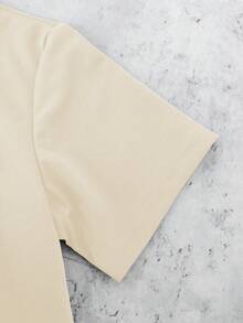 SHEIN Mirajuku Tween Boy Basic Solid Color Deconstructed Short Sleeve T-Shirt And Shorts Set, Suitable For Casual And Sports Wear - Apricot - View 4