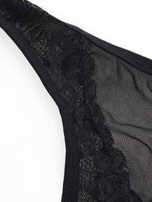 1pc Fashionable Black Lace Alluring Hollow Mesh Mid-Rise Sexy Men's Underwear - Black - View 7