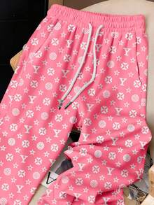 Resyla Y2K Retro American Gradient Floral Print Women Sweatpants - Hot Pink - View 3