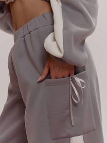 MUSERA 缎面系带蝴蝶结侧边拼接松紧腰阔腿慢跑裤，仅下装，可爱少女性感，春冬季日常外出皆宜，复活节糖果色 - 彩色 - 查看 5