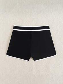 SHEIN Swim Women's High Waist Black & White Patchwork Sports Swim Shorts, Suitable For Beach, Travel, Party, Versatile, Spring/Summer - Black and White - View 6