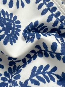 Elamini Women's 2-Piece Paisley & Floral Random Print Ruched Tankini Top & Hipster Bottom Swimsuit Set - Blue and White - View 7