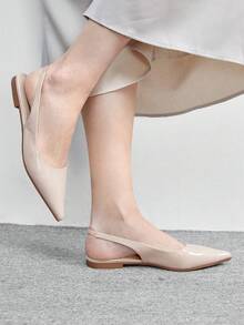 CUCCOO BIZCHIC 女士尖头平底便鞋，杏色漆皮，适合工作和通勤，春夏秋季 - 杏色 - 查看 4