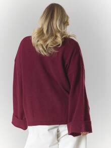 MUSERA Áo khoác cardigan dáng rộng, cỡ lớn, có chi tiết cổ tay áo và cúc cài, chất liệu len mềm mại, dễ thương, gợi cảm, phù hợp cho buổi tối đi chơi, ngày Valentine. - Màu Đỏ Sâu - Xem 4