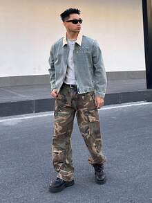 DAZY Áo khoác denim xanh phối màu cổ bẻ dành cho nam, thích hợp cho mùa xuân và mùa thu. - Màu xanh lam - Xem 3