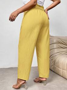 Firerie Plus Size Elegant Commuter/Office Ruched Tie-Waist Tapered Leg Pants With Pockets - Yellow - View 2