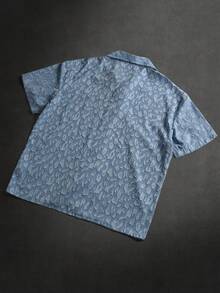 STYNVO Camisa de hombre de manga corta con cuello de jacquard, de uso diario versátil y casual. Camisa de verano para hombre, camisa cubana, camisa hawaiana azul, camisa azul de hombre - Celeste - Ver 2