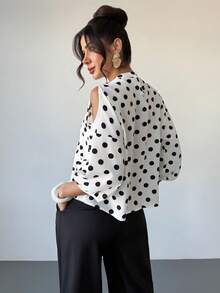 RiviMae Slimming Discounted Off-Shoulder Half Sleeve Polka Dot Loose Blouse For Women - White - View 2