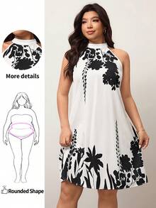 Enliva Plus Size Elegant Floral Print Halter Neck Dress, Suitable For Summer,Sun Dresses For Women Suitable For Going Out Chic Dress, For Apple & Rounded Body Shape - Black and White - View 1