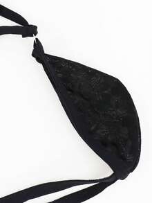 1pc Fashionable Lace-Trim Sexy Underwear For Men, Black, Mid-Waist - Black - View 3