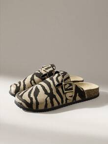 Solecia Sandal nữ đế dày quai chéo kiểu retro in họa tiết da báo, phong cách thường ngày cho kỳ nghỉ Giáng sinh. - xanh quân đội - Xem 2