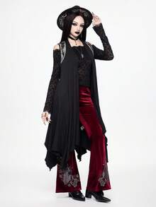 ROMWE Goth Top sin mangas con dobladillo asimétrico y diseño calado con corazón bordado y espinas, inspirado en el oscuro bosque prohibido - Negro - Ver 2