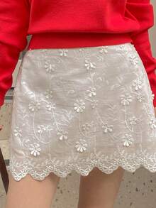DAZY Women's Embroidered Crochet Elegant A-Line Mini Skirt - White - View 6
