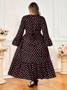 SHEIN CURVE+ 加大码/情人节/大码女式碎花长袖连衣裙 - 彩色 - 查看 2