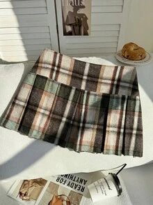 Comfortcana Chân váy xếp ly kẻ caro thường ngày cỡ lớn dành cho nữ, màu hồng, mùa thu/đông - Nhiều màu - Xem 7