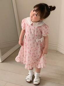 DAZY Baby Girls' Floral Print Ruffle Collar Casual Korean Style Dress Summer - Pink - View 4