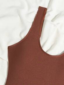 Swim Chiccia 2025 Women's Solid Color One-Piece Swimsuit For Beach Vacation Modest One Piece Swimsuit Tan Swimsuit - Coffee Brown - View 5