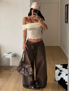 Coolane Women's Spring/Summer Y2K Concert Rave Festival Going Out Rave Renaissance Fair Clubs Party Hippie Off The Shoulder Tee - Apricot - View 6