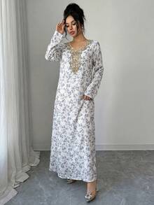 Yasmyna 女士优雅碎花连衣裙 - 藍色 - 查看 5