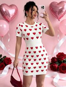 Chiquease Đầm nữ đa năng, thời trang, mang đậm không khí lãng mạn ngày Valentine mới, họa tiết trái tim jacquard. - trắng - Xem 1