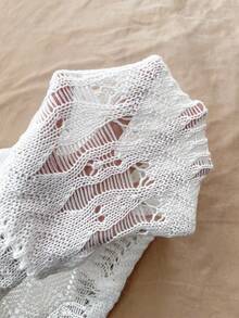 SHEIN 少女镂空荷叶边喇叭袖长袖沙滩罩衫连衣裙，夏季 - 白色 - 查看 7