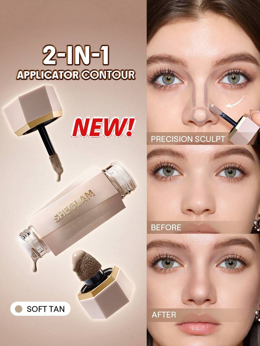 SHEGLAM Precision Sculpt Liquid Contour Duo-Soft Tan Brand Beauty Makeup Face Paint Cosmetic For Women Girls Perfect For Winter Spring Ideal For Y2K Fancy Fashion Suitable For Birthday Gift Party Ready Best Color - Soft Tan - View 1