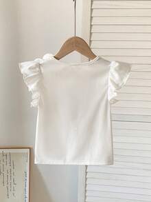 SHEIN 少女纯色荷叶边立体花卉休闲衬衫，可爱花朵设计 - 白色 - 查看 2