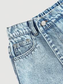 Girlism Váy quần denim wash kiểu Y2K cạp lệch, màu wash nhạt Y2K dành cho bé gái tuổi teen, phong cách boho mùa hè, đi biển, dự tiệc hòa nhạc, lễ hội âm nhạc, ngày Valentine. - Rửa nhẹ - Xem 4