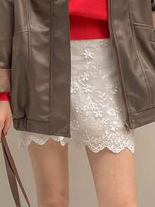 DAZY Women's Embroidered Crochet Elegant A-Line Mini Skirt - White - View 4