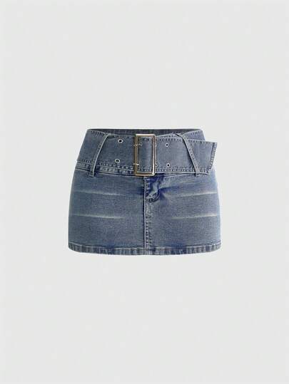 ROMWE Avant Y2K复古性感高腰超短低腰破洞牛仔迷你裙（女款）